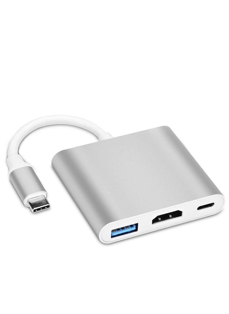 USB C to HDMI Multiport Adapter, 3 in 1 Type C Hub with Thunderbolt 3 to HDMI 4K/USB 3.0/Fast Charging Port, Android Digital AV Adapter for MacBook Pro, MacBook Air, Projector, Monitor – Compact, High-Speed Connectivity for Seamless Display & Data Transfer