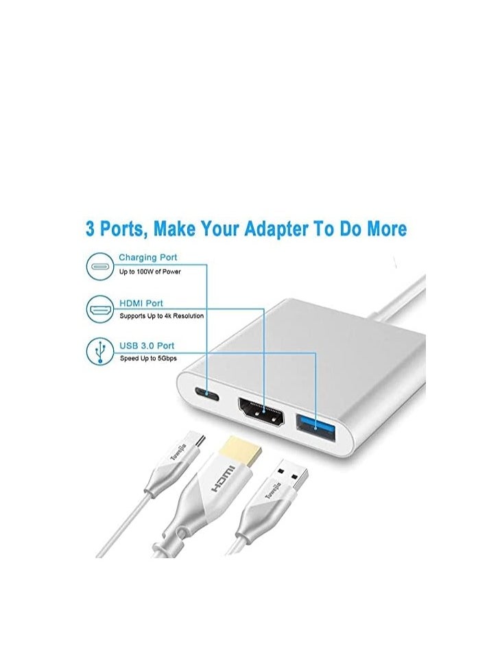 USB C to HDMI Multiport Adapter, 3 in 1 Type C Hub with Thunderbolt 3 to HDMI 4K/USB 3.0/Fast Charging Port, Android Digital AV Adapter for MacBook Pro, MacBook Air, Projector, Monitor – Compact, High-Speed Connectivity for Seamless Display & Data Transfer