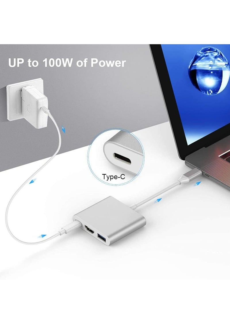USB C to HDMI Multiport Adapter, 3 in 1 Type C Hub with Thunderbolt 3 to HDMI 4K/USB 3.0/Fast Charging Port, Android Digital AV Adapter for MacBook Pro, MacBook Air, Projector, Monitor – Compact, High-Speed Connectivity for Seamless Display & Data Transfer