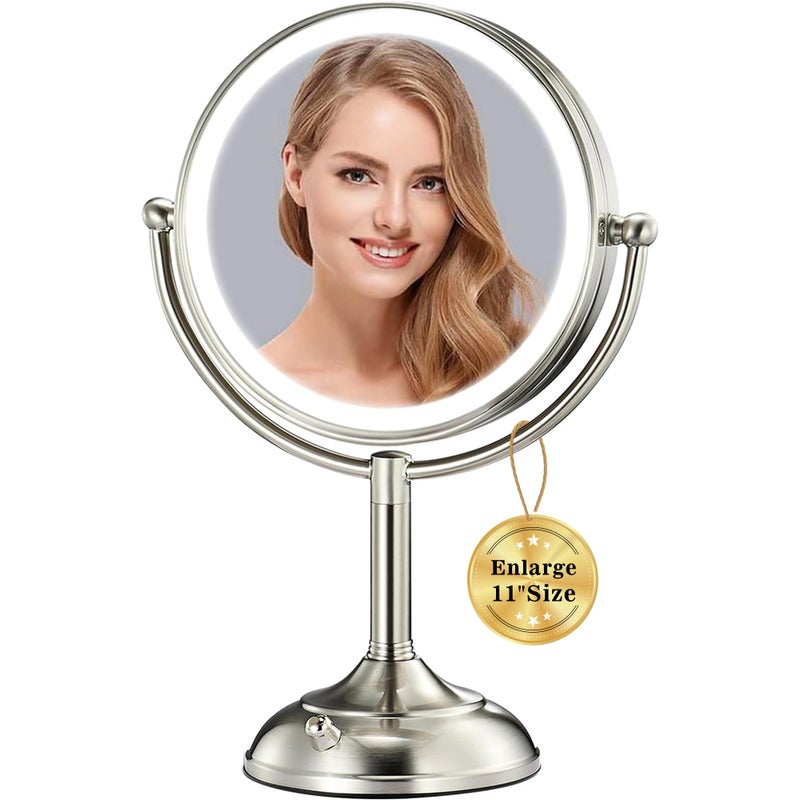 VESAUR 11.8" Extra Large 17" Tall Lighted Makeup Mirror, 1X/5X/10X 3-Sided Magnifying Mirror with 96 LEDs, 3 Color Dimmable Lights, 360Â° Swivel Dual Power Vanity Mirror, Nickel Finish Luxury Gift Box - Image 1