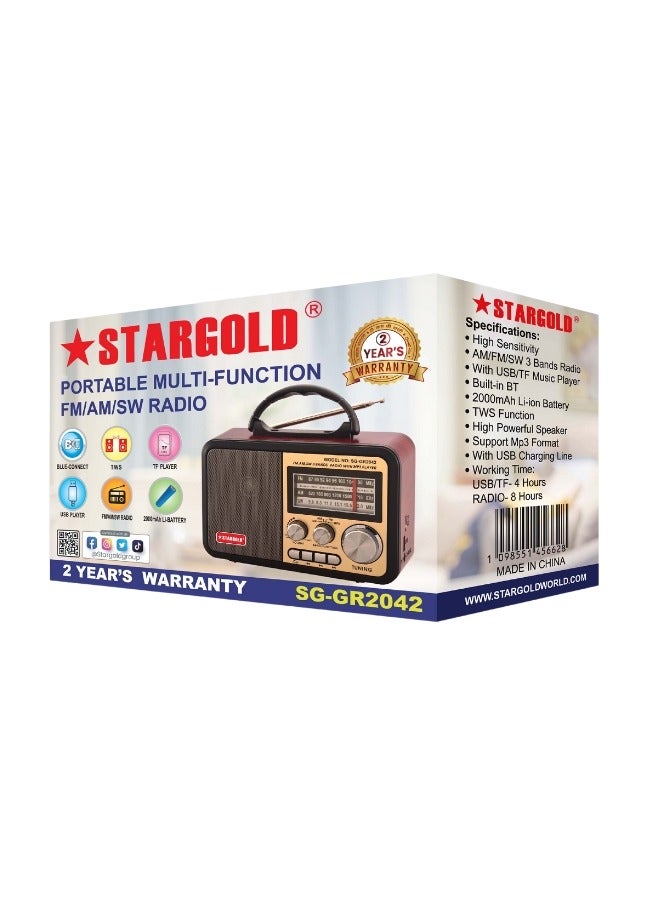 ستارجولد راديو FM/AM/SW محمول متعدد الوظائف، اتصال بلوتوث، TWS، مشغل TF، مشغل USB - Image 2