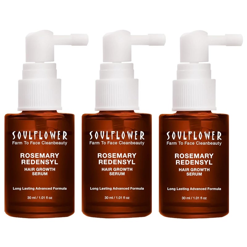 Soulflower Soulflower Hair Growth Redensyl Tetragain SerumRosemary Oil3 Redensyl4 AnagainCaffeineMelanograyBiotinRice WaterAnti Hair fallClinically Tested on Real peopleUnisexPack of 3 30 ml each - Image 1