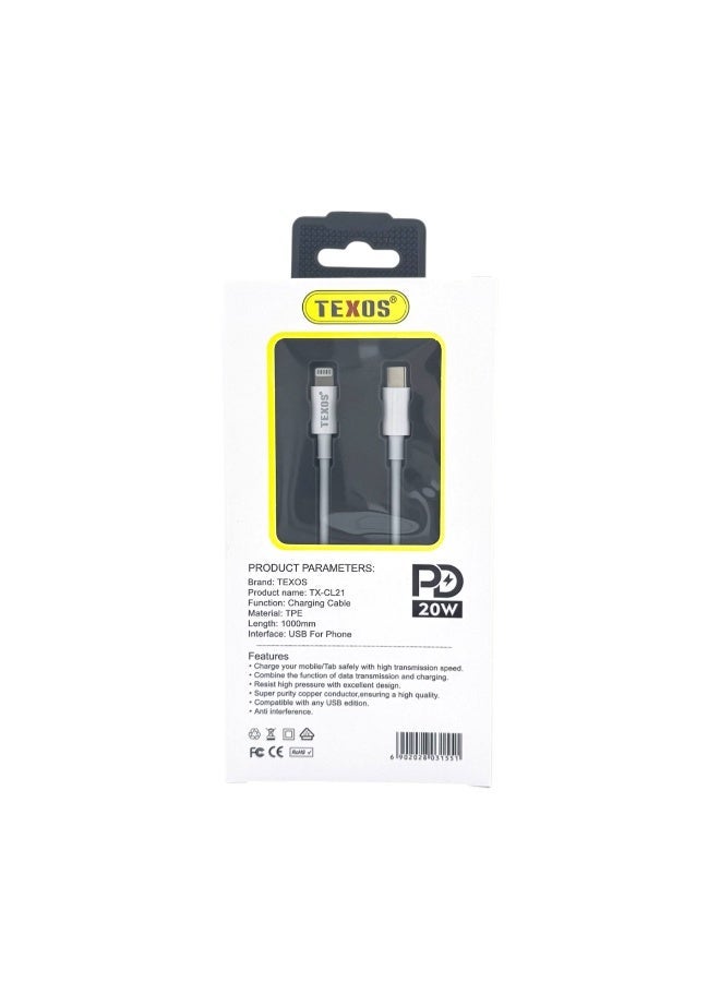 TEXOS CL-21 20W USB-C to Lightning Fast Charging Data Cable - Image 2