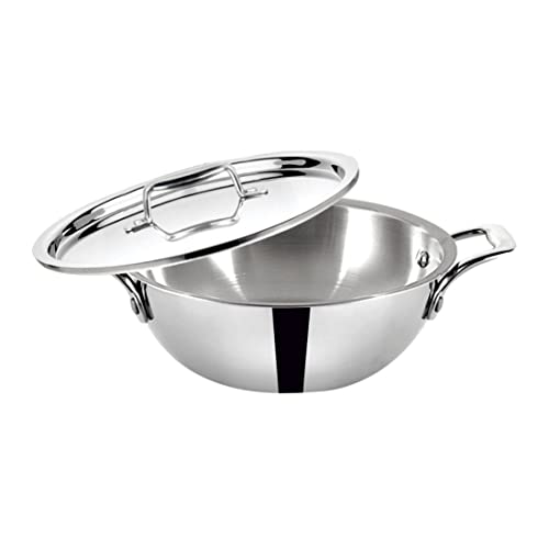 BALTRA Tri-Ply Stainless Steel 22cm (2.1 L) Kadai with Stainless Steel Lid, Triply Kadhai with Heavy Bottom, Non-Toxic, Healthy, Less Oil Cooking, Easy to Clean - Induction and Gas Stove Ready - Image 1