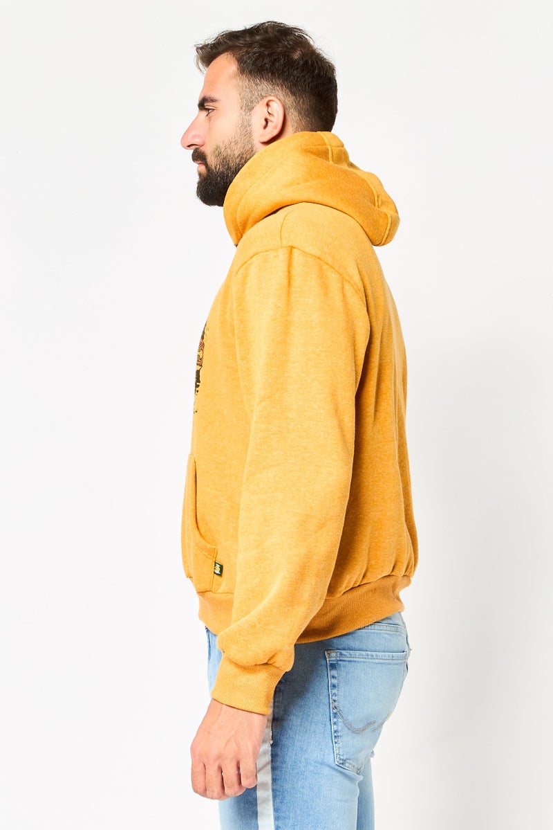 Horizon Men Hood Graphic Print Long Sleeve Fleece Hoodie, Mustard - Image 3