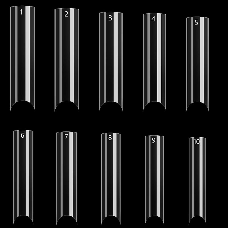 500 Pcs Clear Extra Long C Curve False Nail TipsXXL Deep C Curve Acrylic Fake Nail Tips with Bag for Nail Salon and DIY Extra Long French Nail Tips Half Cover Straight Square Nail Tips 10 Sizes