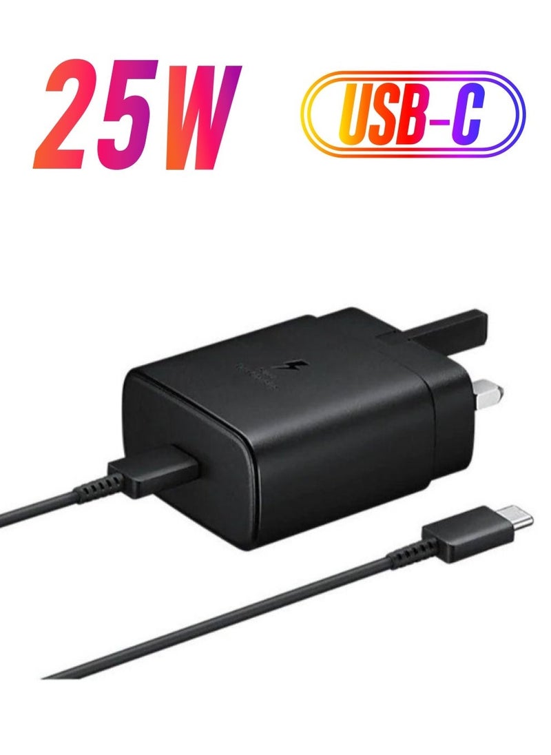 شاحن سريع 25 واط لهواتف سامسونج S23، S23+، S23 ألترا، S22، S22+، S22 ألترا، S21، S21 ألترا، S21+، S20، A33، A72، A71، A53، A52، A51، A50، M33 كابل USB C ومقبس الشحن - Image 1