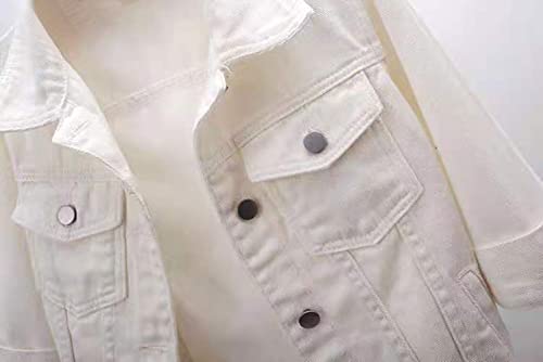 loveimgs Women Casual 34 Sleeve Button Down Cropped Denim Jean Jacket Motorcycle Short Jacket XSmall White - Image 3
