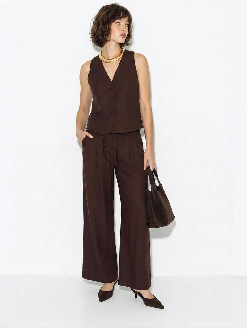 بيانكو لوتشي LUCCI Cotton Vest And Wide-Leg Trousers Set