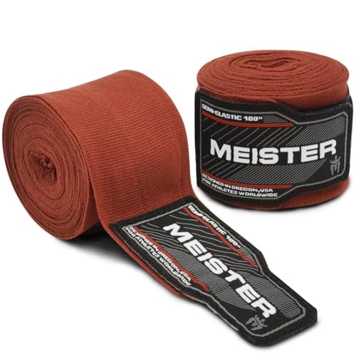 Meister Adult 180" Semi-Elastic Hand Wraps for MMA & Boxing (Pair) - Brown - Image 1