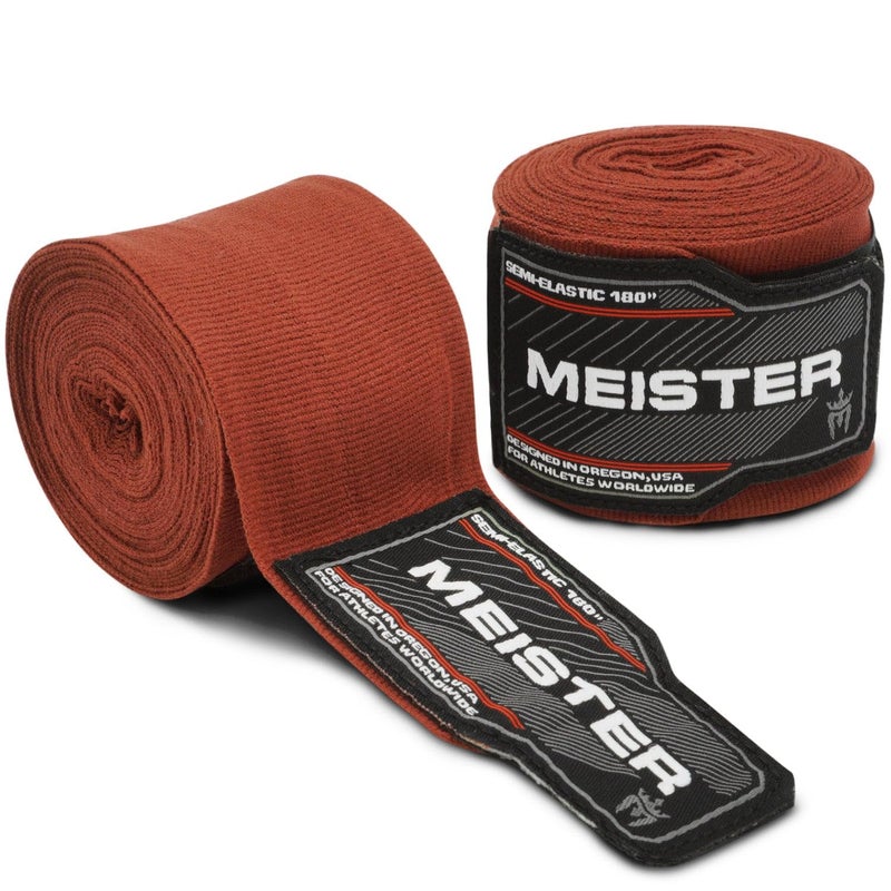 Meister Adult 180" Semi-Elastic Hand Wraps for MMA & Boxing (Pair) - Brown - Image 5