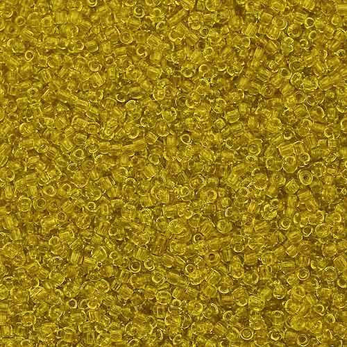 INDIKONB Seed Beads Transparent Finish Small Glass Beads Size 8/0-3mm Sugar Glass Beads for Embroidery, Aari Work, Jewellery Making (Yellow) - Image 1