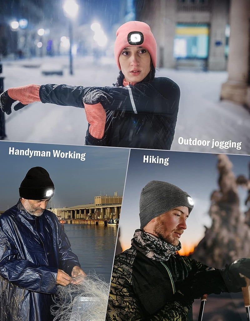 MELASA Unisex Hat with Light, USB Rechargeable Hands Free Headlamp LED Beanie, Winter Gifts for Men Dad Father Husband Him - Image 4