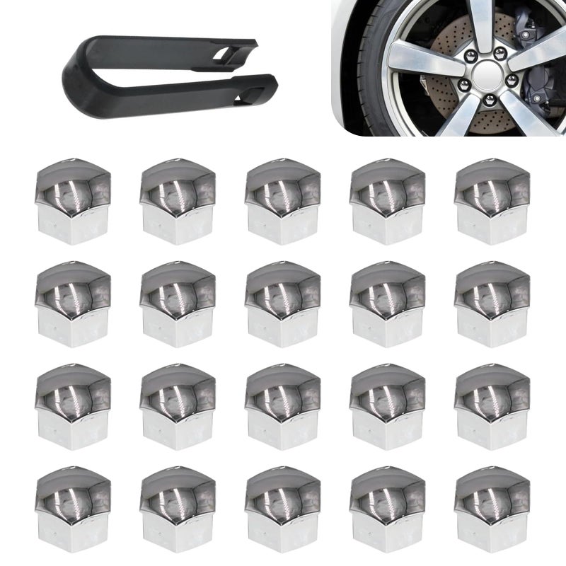 getfay Pack21 Car Tire Screw Cap 06617mm Waterproof Dustproof Bolt Protection Cover with Disassembly Tool Wheel Lug Nut Covers Decoration Shell Universal for Most Cars Accessories Silver