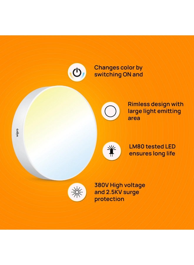 wipro Garnet 12W Rimless Round CCT Surface Panel | Colour Changing Panel | Warm White, Neutral White, Cool White | Elegant Rimless Design | Surface Mounted LED Downlighter for Ceiling |Pack of 2 - Image 4
