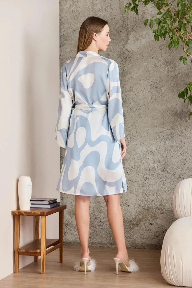 pierre cardin 2420 Women's Satin Printed Dressing Gown Nightgown Set-Mist