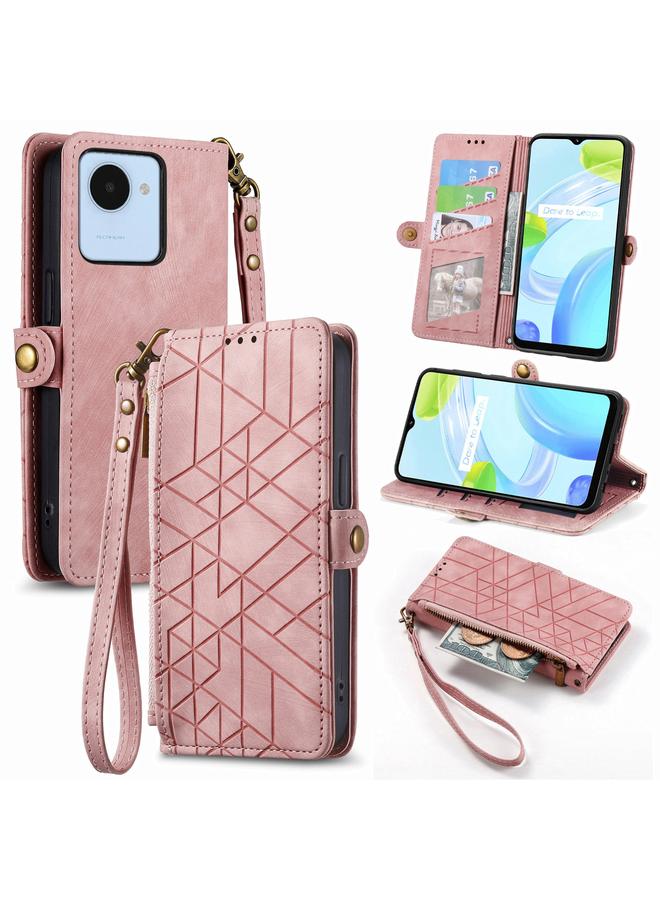 S-TOP Case For Realme C30S Geometric Zipper Wallet Side Buckle Leather Phone Case - Image 1