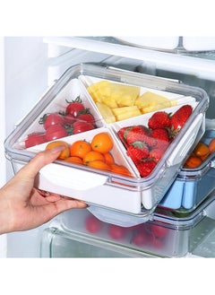 KASTWAVE Veggie Tray with Lid-Divided Serving Tray With Lid ,Tray with 4 Compartments , Reusable Food Storage Containers for Party Serving Platter, Fruit Vegetable Snack Tray Container,Nut ,Desserts,Fridge  - Image 1