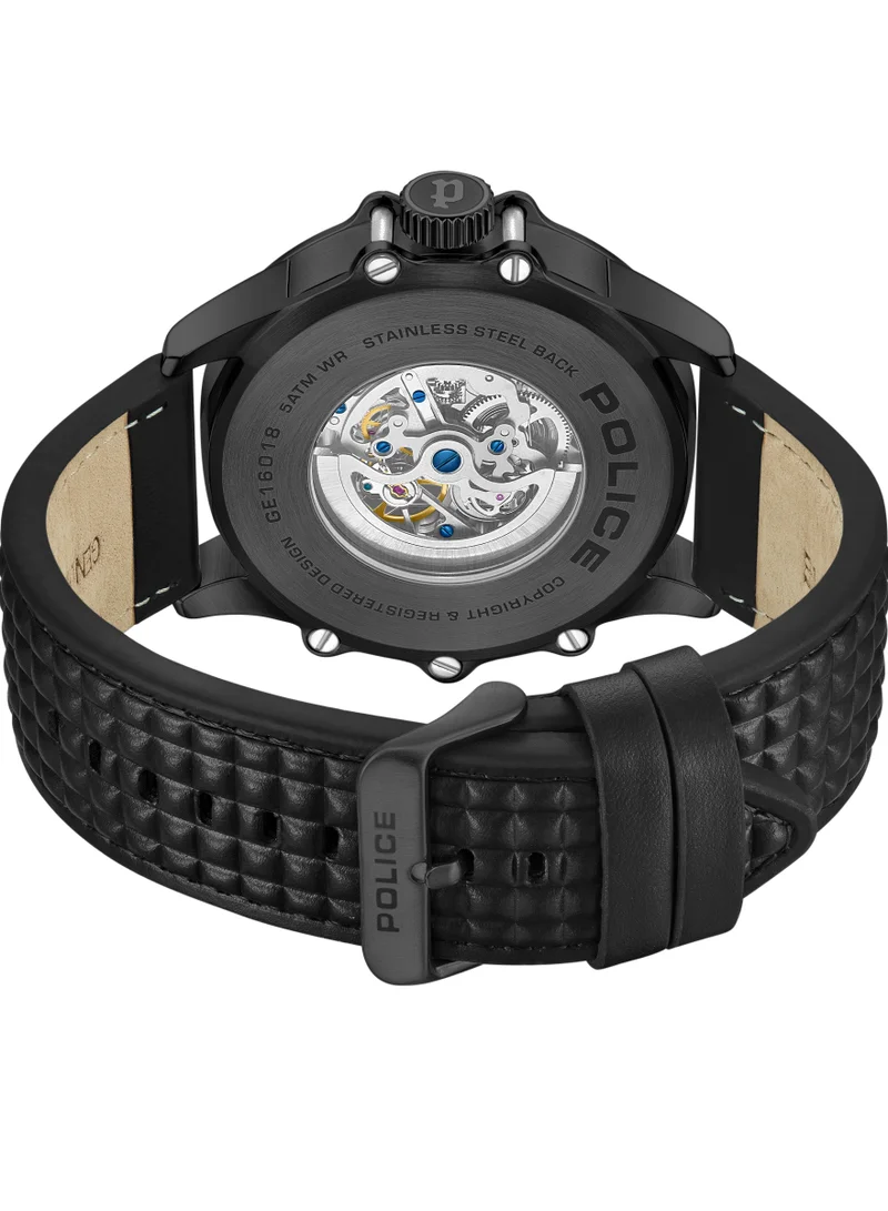 بوليس Luang White Dial Black Leather Strap Gents Automatic Watch With Stainless Steel Case
