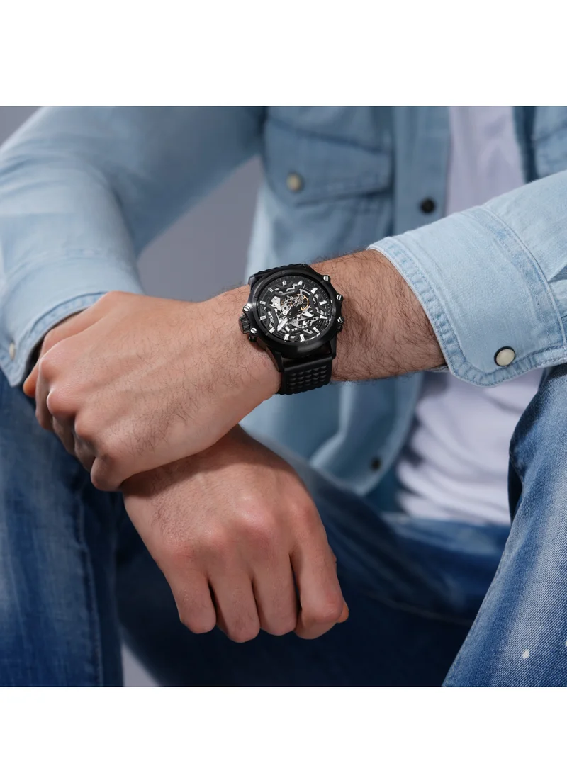 بوليس Luang White Dial Black Leather Strap Gents Automatic Watch With Stainless Steel Case