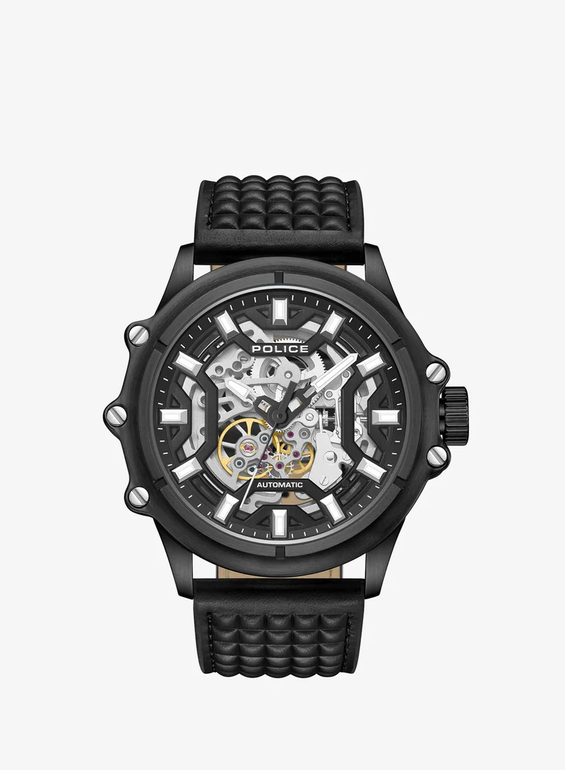 Luang White Dial Black Leather Strap Gents Automatic Watch With Stainless Steel Case