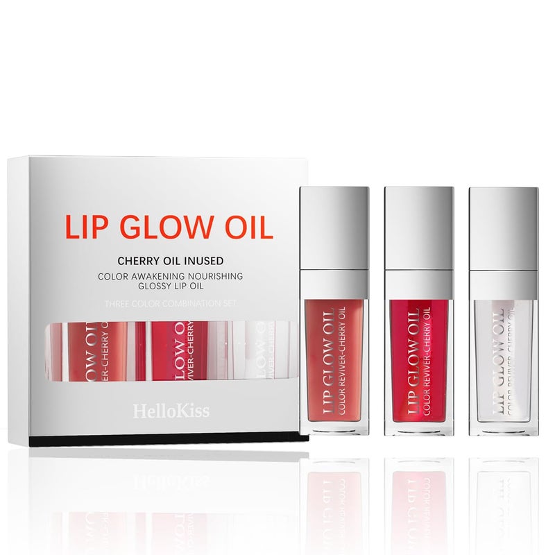 3 Set Lip Oil Hydrating Tinted Lip Balm Plump Lip Gloss Lip Care Transparent Toot Lip Oil Tinted Fresh Texture Nonsticky Nourishing Repairing Lip Lines Lip Care Products Set B