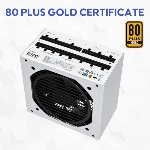 Vetroo 850W Power Supply Dual PCIe 5.1 ATX 3.1 Ready, 80 Plus Gold Full Modular, Quiet Operation with 120mm FDB Fan, 10-Year Warranty - White - Image 5