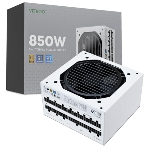 Vetroo 850W Power Supply Dual PCIe 5.1 ATX 3.1 Ready, 80 Plus Gold Full Modular, Quiet Operation with 120mm FDB Fan, 10-Year Warranty - White - Image 1