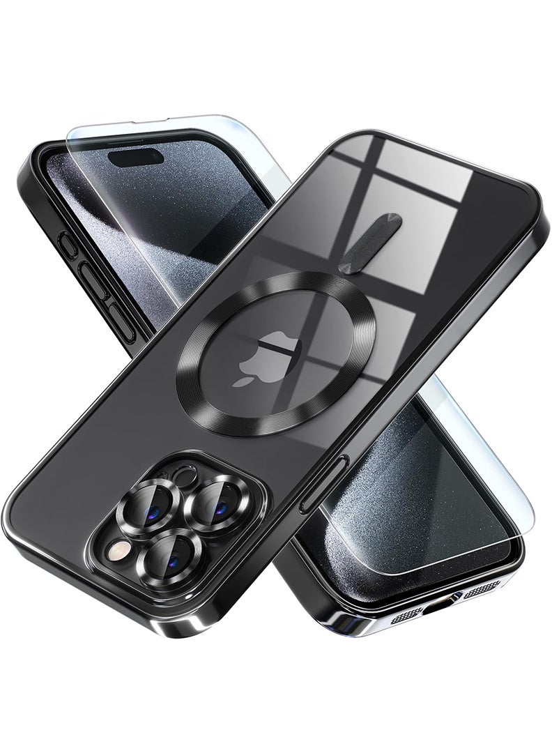 Theodor Magnetic Case for iPhone 15 Pro Max with MagSafe Drop Protection Full Camera Lens Protector And Clear Screen Protector Soft Clear Phone Case 6.7 inch - Black - Image 1