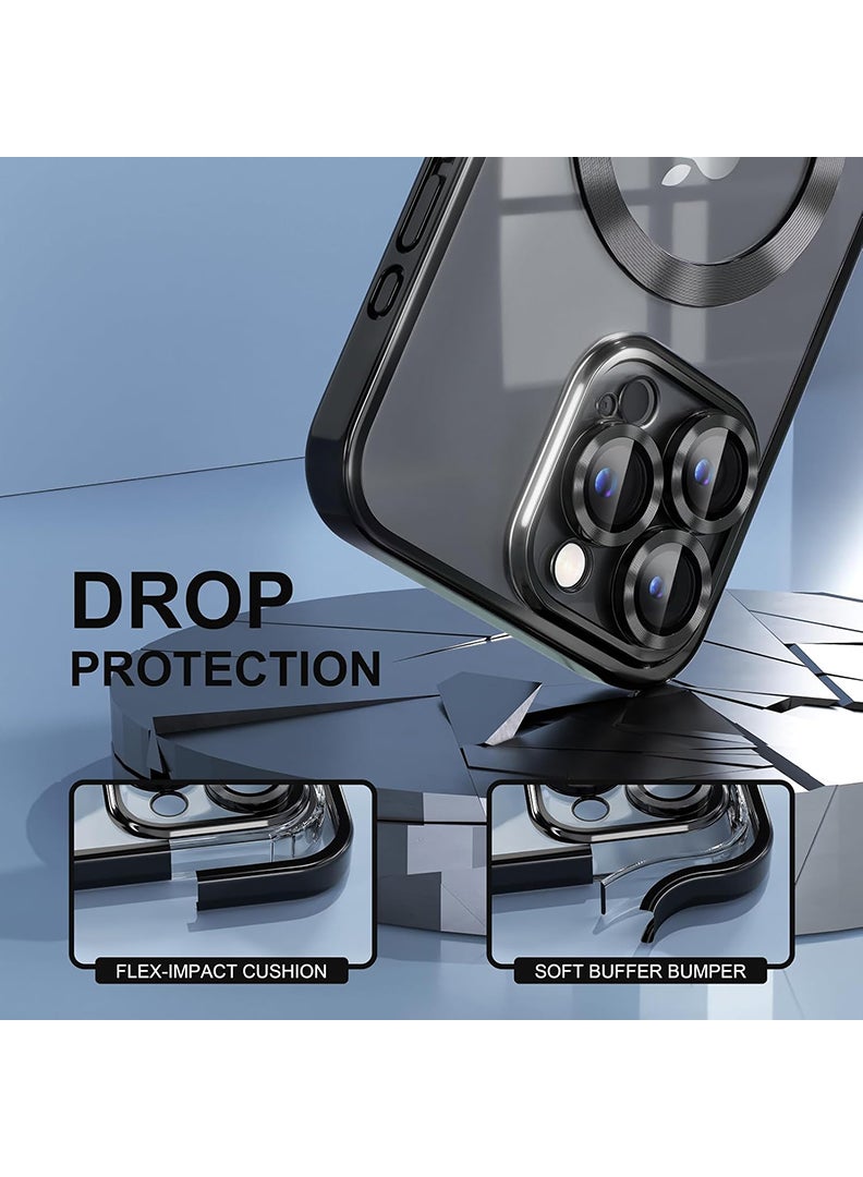 Theodor Magnetic Case for iPhone 15 Pro Max with MagSafe Drop Protection Full Camera Lens Protector And Clear Screen Protector Soft Clear Phone Case 6.7 inch - Black - Image 4