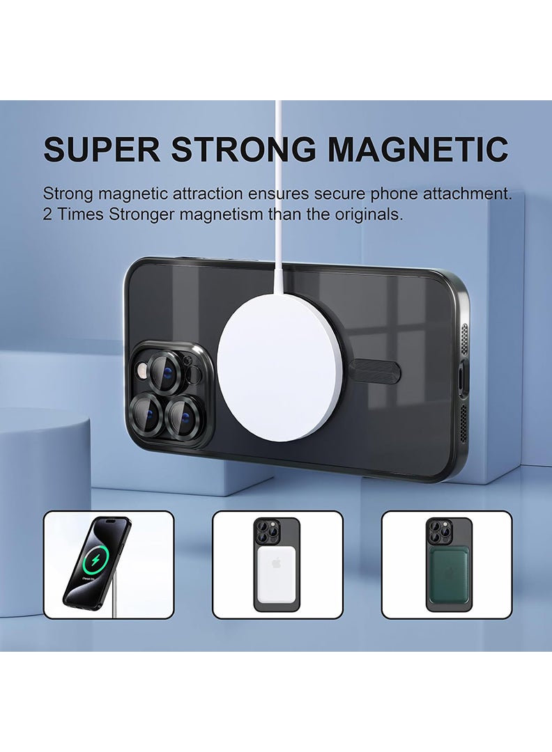 Theodor Magnetic Case for iPhone 15 Pro Max with MagSafe Drop Protection Full Camera Lens Protector And Clear Screen Protector Soft Clear Phone Case 6.7 inch - Black - Image 5