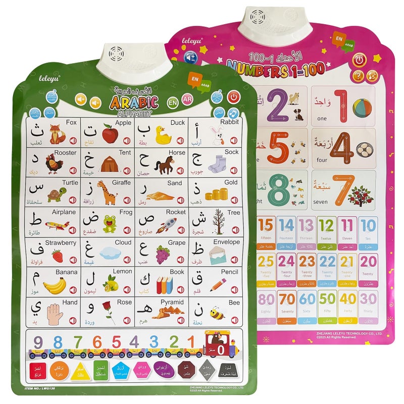 MINMEER Arabic Alphabet Poster for Kids Learn Arabic Letters and Numbers Interactive Alphabet Wall Chart Arabic Learning Toys for Toddlers - Image 3