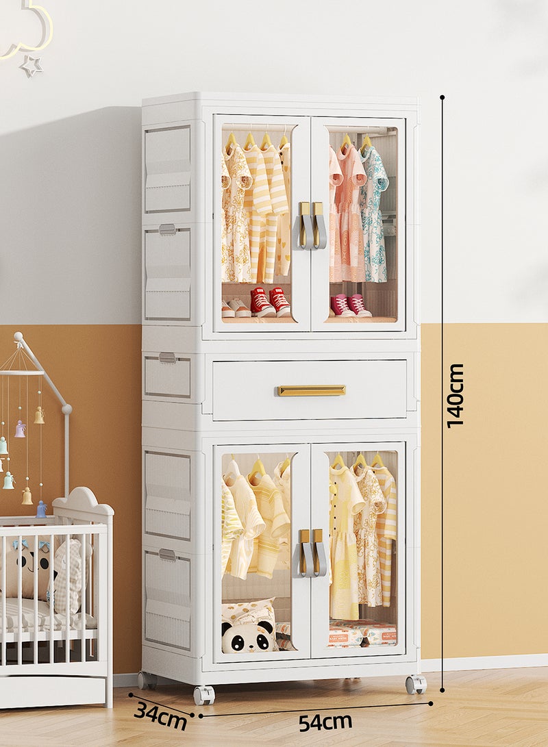 أولييرو خزانة بلاستيكية قابلة للطي بمقاس 54×34×140 سم مع خزانتين ودرج واحد - Image 2