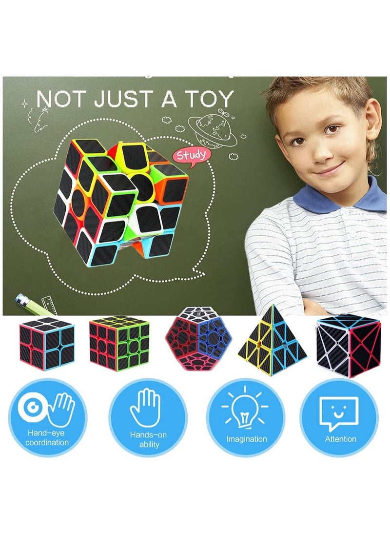 5 Piece Rubiks Cube Set 2x2 3x3 5x5 Pyramid Skewb 3D Speed Cube Game Twisty Puzzle Toy Gift For Kids Adults Speed Cubing Beginners Or Puzzle Enthusiasts