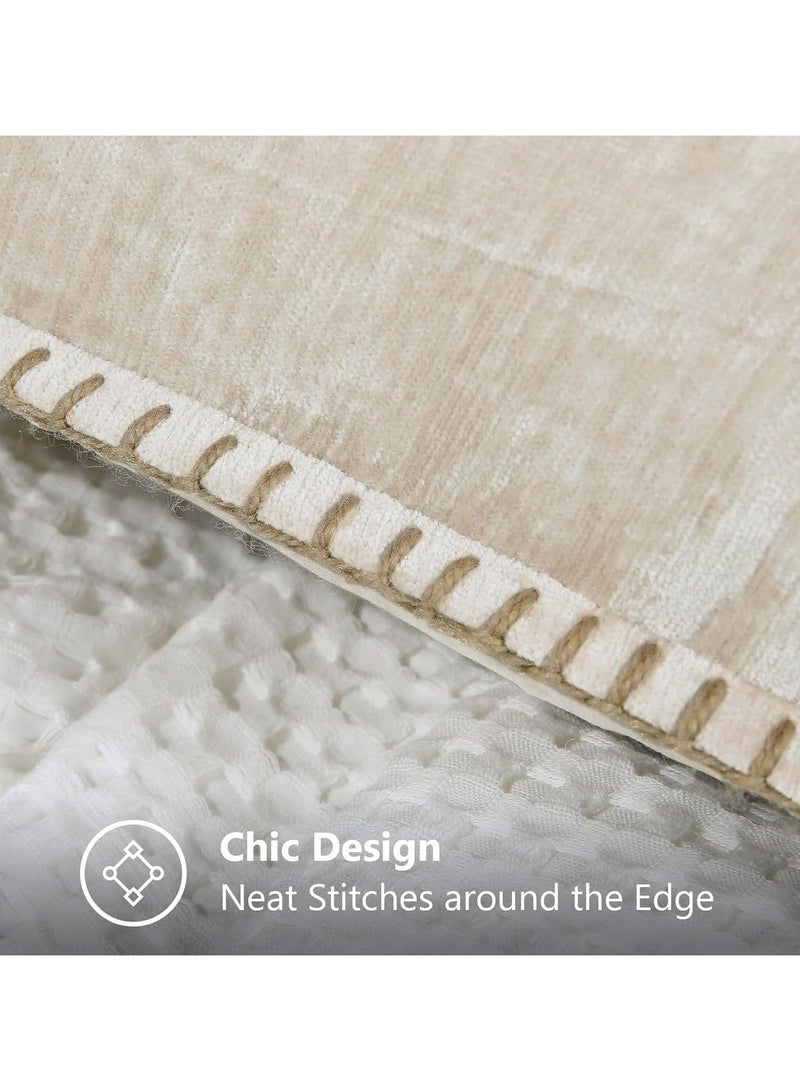 عام أغلفة وسائد شينيل ناعمة (18x18)، طقم من قطعتين، مخمل ريفي بألوان محايدة، بتصميم حواف مخيطة للأريكة والسرير والزينة المنزلية - Image 5
