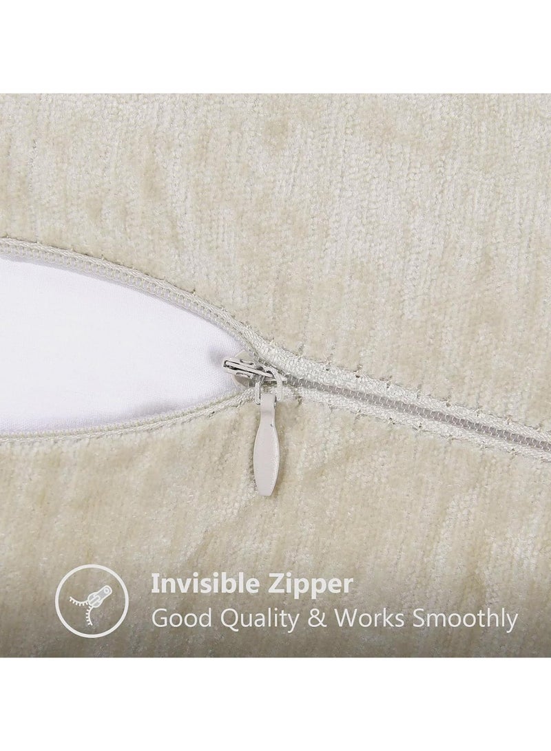 عام أغلفة وسائد شينيل ناعمة (18x18)، طقم من قطعتين، مخمل ريفي بألوان محايدة، بتصميم حواف مخيطة للأريكة والسرير والزينة المنزلية - Image 4