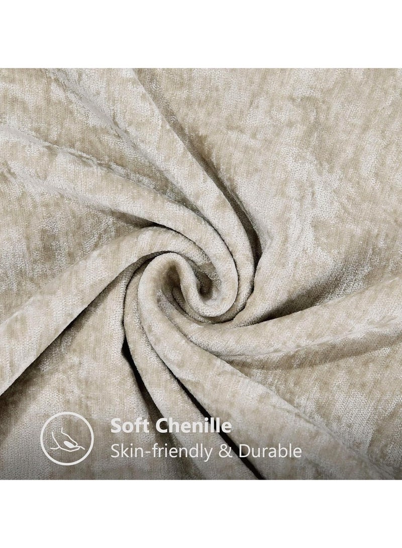 عام أغلفة وسائد شينيل ناعمة (18x18)، طقم من قطعتين، مخمل ريفي بألوان محايدة، بتصميم حواف مخيطة للأريكة والسرير والزينة المنزلية - Image 3