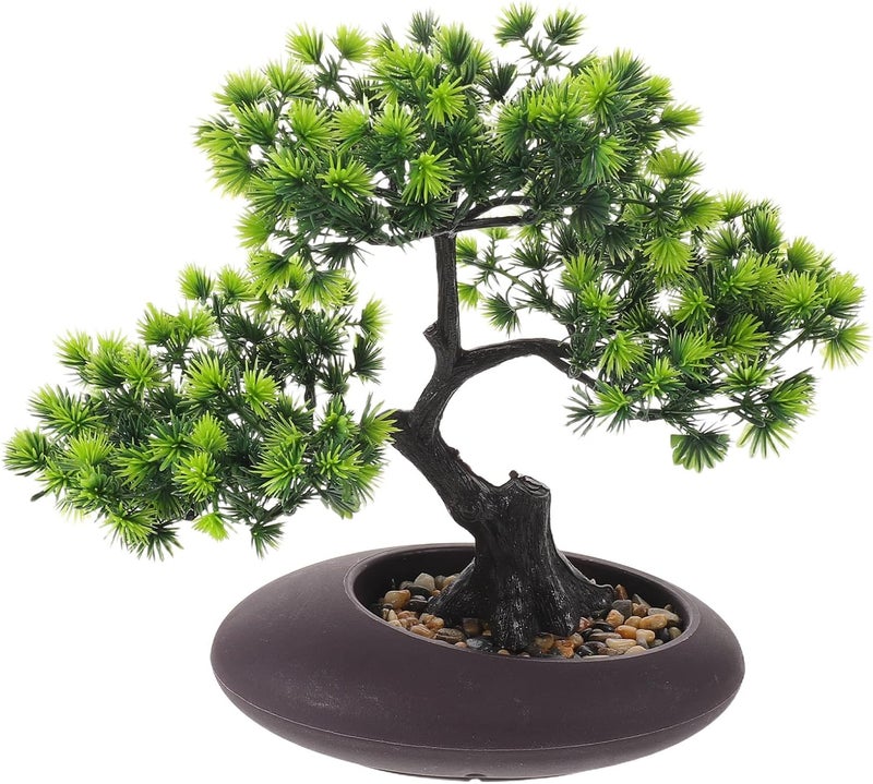 Fake Plant Sushi Plate Decoration - Sashimi Platter Pine Tree Ornament - 11" High Artificial Pine Tree for Japanese Cold Dish, Dining Table Plant Layout, Green - Image 1