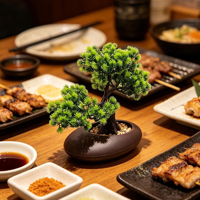 Fake Plant Sushi Plate Decoration - Sashimi Platter Pine Tree Ornament - 11" High Artificial Pine Tree for Japanese Cold Dish, Dining Table Plant Layout, Green - Image 5