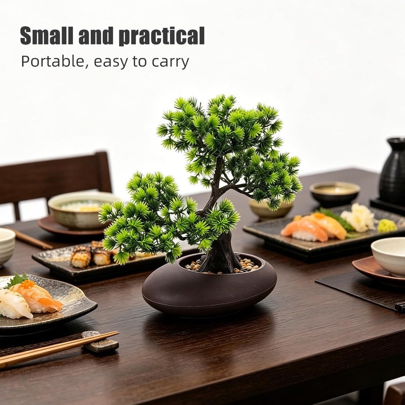 Fake Plant Sushi Plate Decoration - Sashimi Platter Pine Tree Ornament - 11" High Artificial Pine Tree for Japanese Cold Dish, Dining Table Plant Layout, Green - Image 4