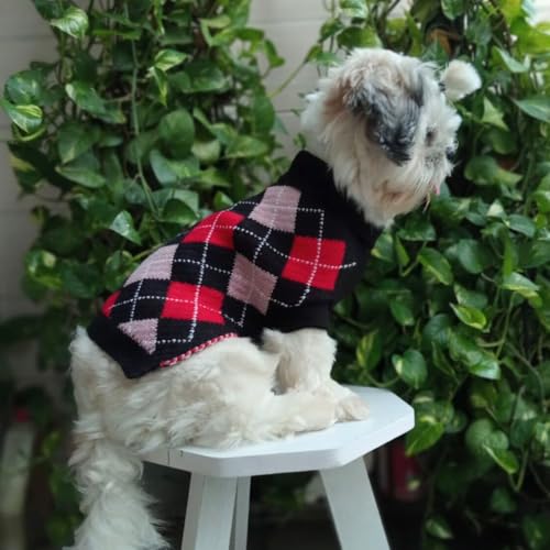 Lulala Small Dog Winter Sweater – Argyle Knit Pullover, Warm Polyester Pet Clothing, Black Red Design for Puppies & Small Breeds - Image 4