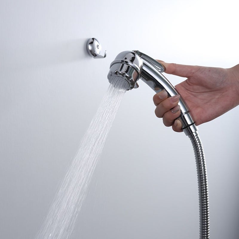 Chrome Color Press Type Spray Gun With Hook Bathroom Shower Head Small Shower Head Faucet Butt Cleaning Nozzle Toilet Spray Gun Household Female Hygiene Device RV Shower Pet Cleaning Nozzle - Image 3