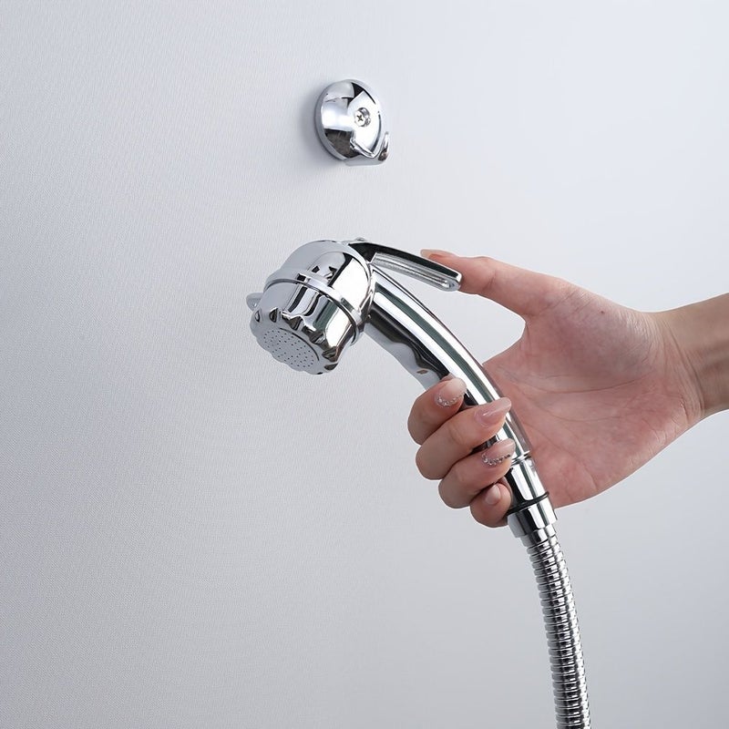 Chrome Color Press Type Spray Gun With Hook Bathroom Shower Head Small Shower Head Faucet Butt Cleaning Nozzle Toilet Spray Gun Household Female Hygiene Device RV Shower Pet Cleaning Nozzle - Image 4