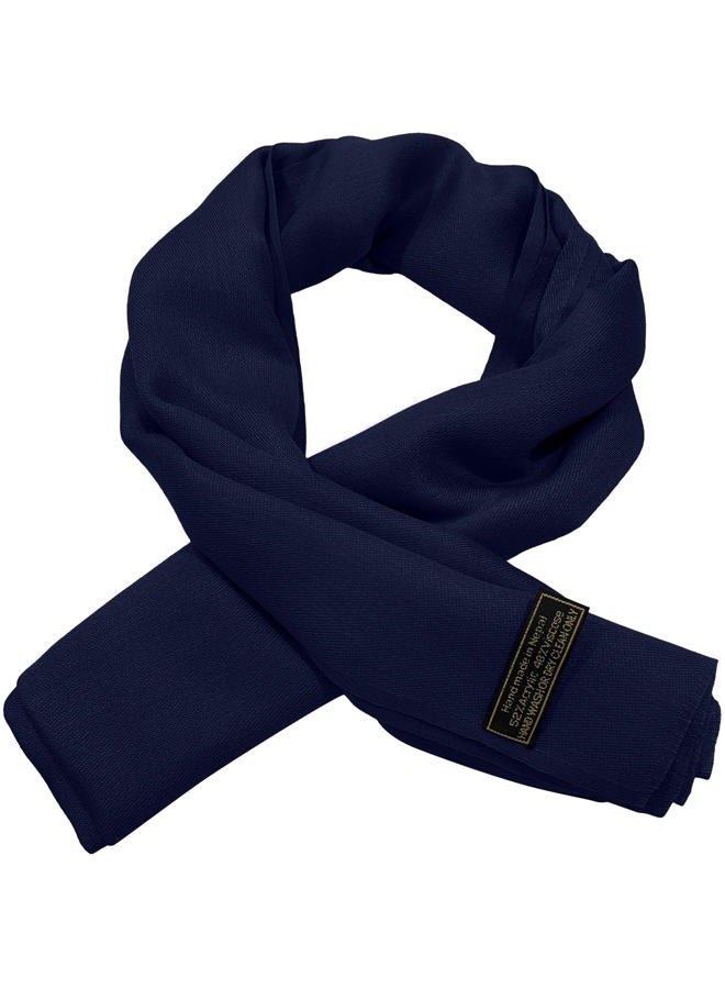 CJ Apparel Navy Blue Dark Blue Solid Color Fringe Design Nepalese Shawl Scarf Wrap Stole Throw Head Wrap Pashmina Hand Made in Nepal New, Navy Blue Fc1088, One size - Image 4