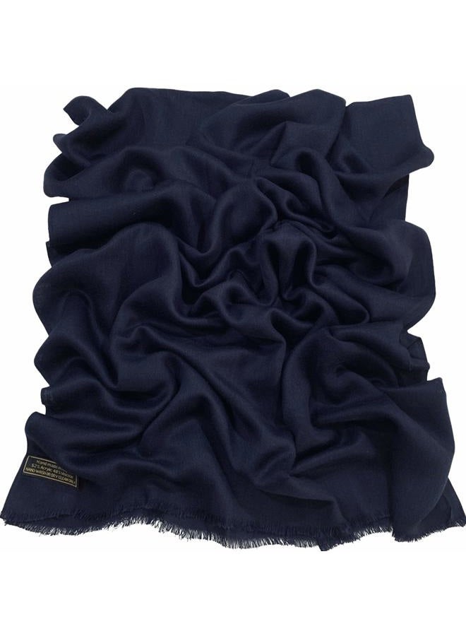 CJ Apparel Navy Blue Dark Blue Solid Color Fringe Design Nepalese Shawl Scarf Wrap Stole Throw Head Wrap Pashmina Hand Made in Nepal New, Navy Blue Fc1088, One size - Image 1
