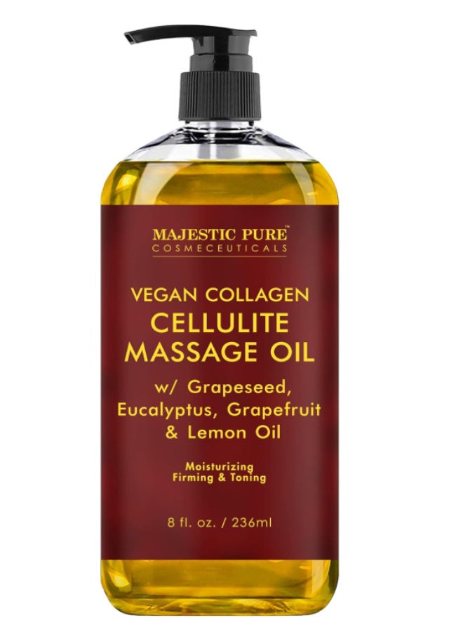 Majestic Pure Cellulite Massage Oil for Massage Therapy - Refreshing, and Relaxing - Natural Oils with with Vegan Collagen & Stem Cells - for All Skin Types - Men and Women - 8 fl oz - Image 1
