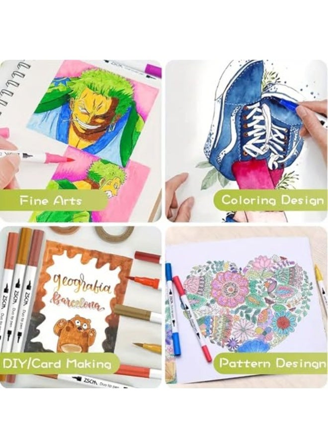 Generic 100-color double-ended crayon set, adult double-ended crayons for coloring books and watercolors, and fine line markers for cartoon drawing with storage bag  - Image 5