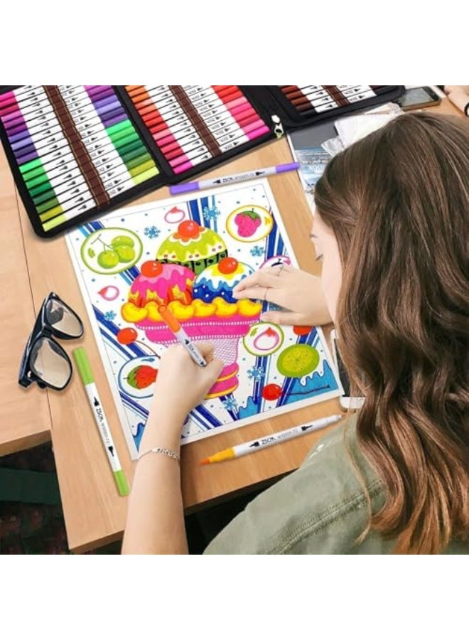 Generic 100-color double-ended crayon set, adult double-ended crayons for coloring books and watercolors, and fine line markers for cartoon drawing with storage bag  - Image 4