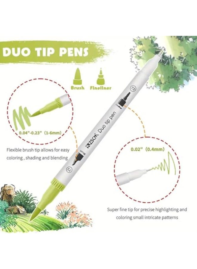 Generic 100-color double-ended crayon set, adult double-ended crayons for coloring books and watercolors, and fine line markers for cartoon drawing with storage bag  - Image 3