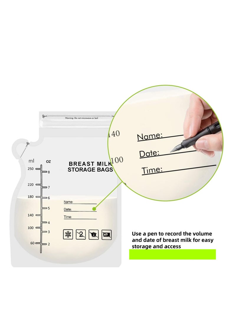YQINU 30 Pcs 250ML Breastmilk Storage Bags 8oz Breast Milk Storing Bags BPA-Free Milk Storage Bags with Pour Spout for Breastfeeding Self-Standing Bag Space Saving Flat Profile Sealing for Fridge or Freezer Use - Image 4